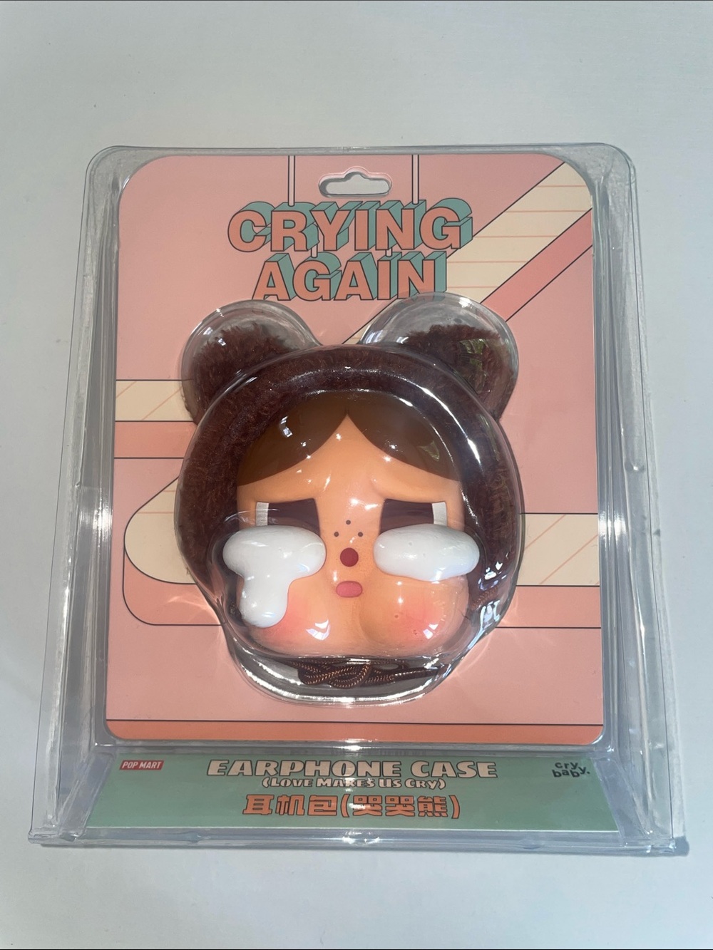 Crying Again Bear Earphone Case - Pink & Brown